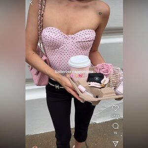Oh Polly Lace Up Corset Bustier Top Pink Polka Dot Size US 2 / Regular Cup NWT